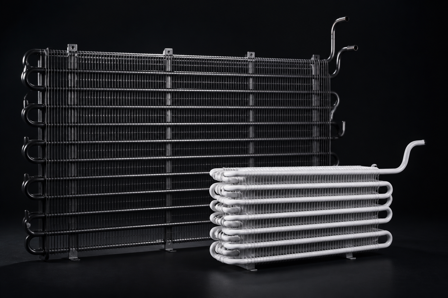Condenser and evaporator wire coils on a studio ground