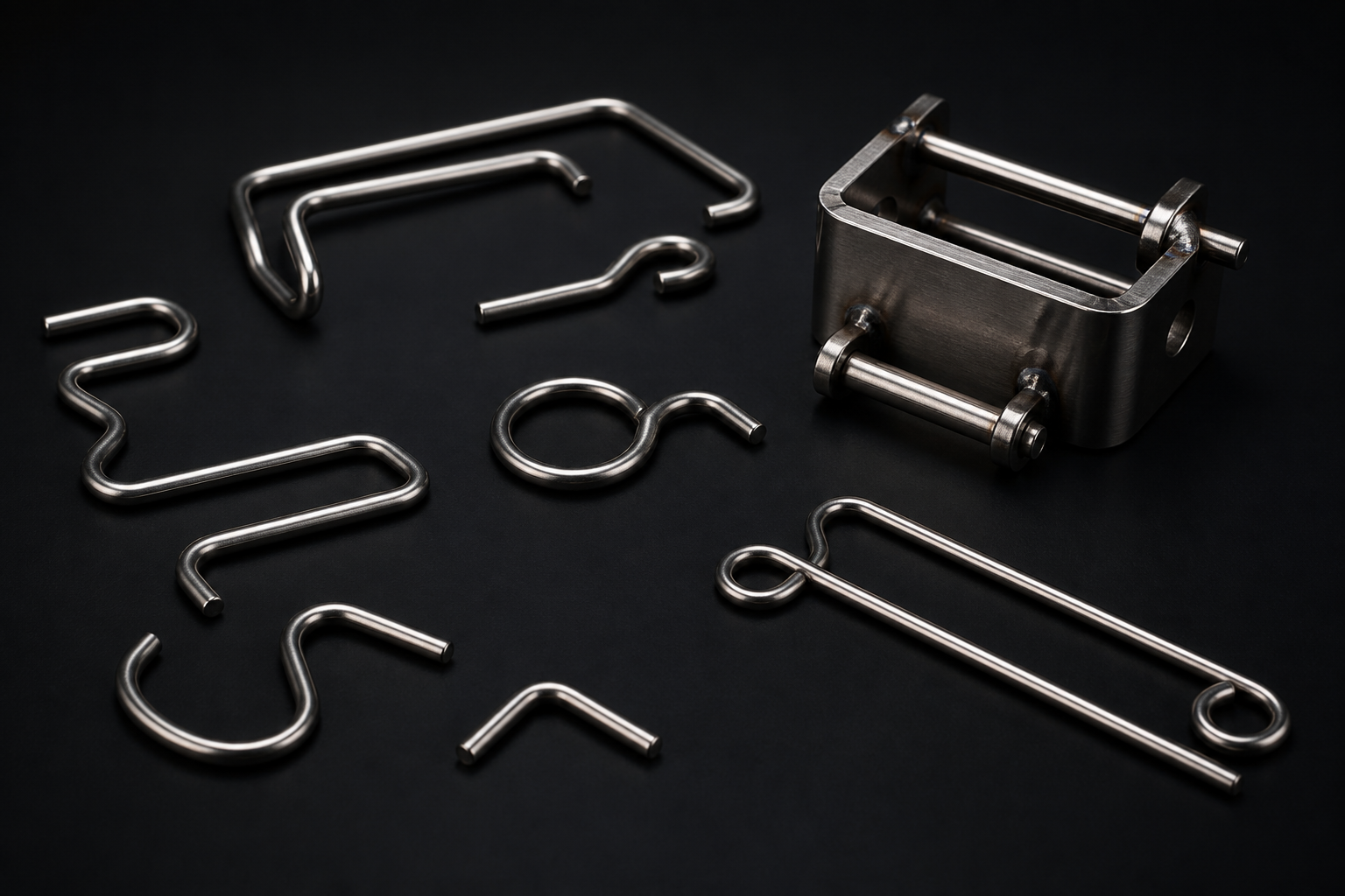 Custom stainless wire forms on a studio ground