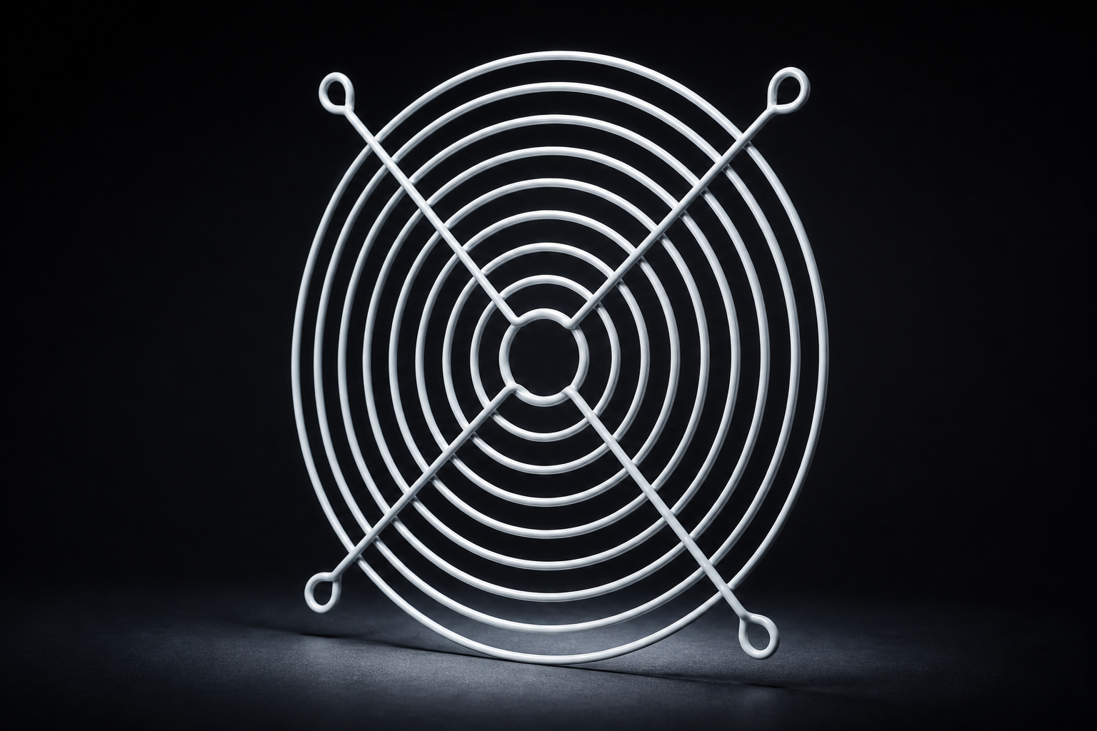 White coated industrial fan guard on a studio ground