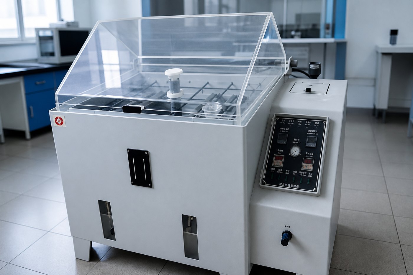 Salt-spray test cabinet in the STM quality lab